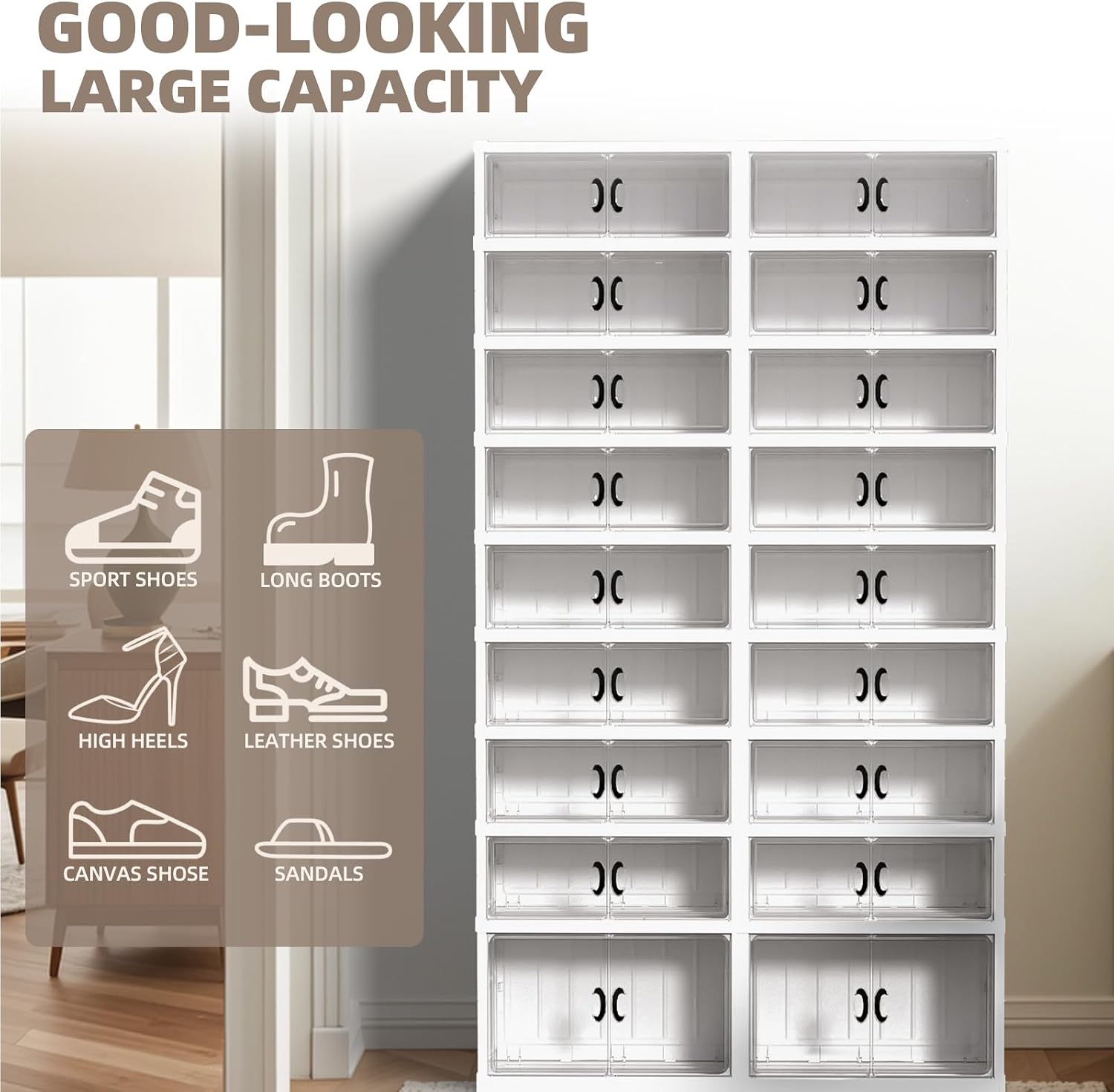FAHKNS 9 Tier 36 Pair Folding Shoe Rack with Wheels and Magnetic Doors,Stackable Transparent Shoe Cabinet Shoe Organizer Storage for Closet Entryway Bedroom