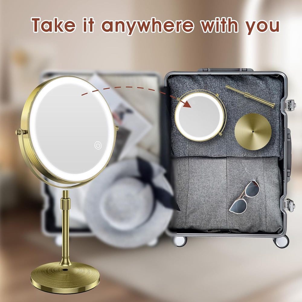 MILPROX Adjustable Height Makeup Mirror with 10X Magnifying & Light, Gold