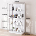 Display Cabinet with Glass Doors 4 Tier Glass Display Case with RGB LED Lights Display Cases for Collectibles Adjustable Shelves Display Case, for Game Room, Living Room, Bedroom, White
