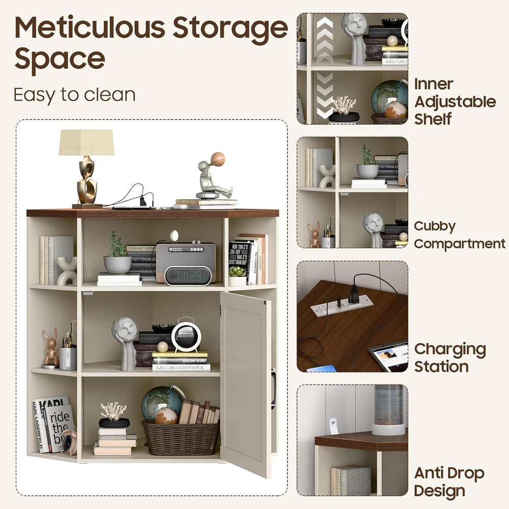 Vabches Corner Cabinet, Farmhouse Corner Storage Shelf, Off White