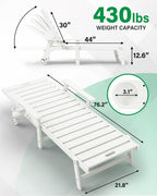 YEFU Lounge Chair Outdoor Set of 2, HIPS Chaise Lounge Outdoor, White | Lounge Chair with Wheels & Cup Holder, 5-Level Adjustable Backrest,Weather Resistance, Easy to Assemble, For Patio/Beach/Pool
