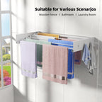ZMBESUP Upgrade Wall Mounted Drying Rack with 6 Hooks, 31.5" Foldable Laundry Rack, 5 Rods & Hooks Space Saver for Bathroom, Collapsible Clothing Rack with Template for Indoor Outdoor (White)