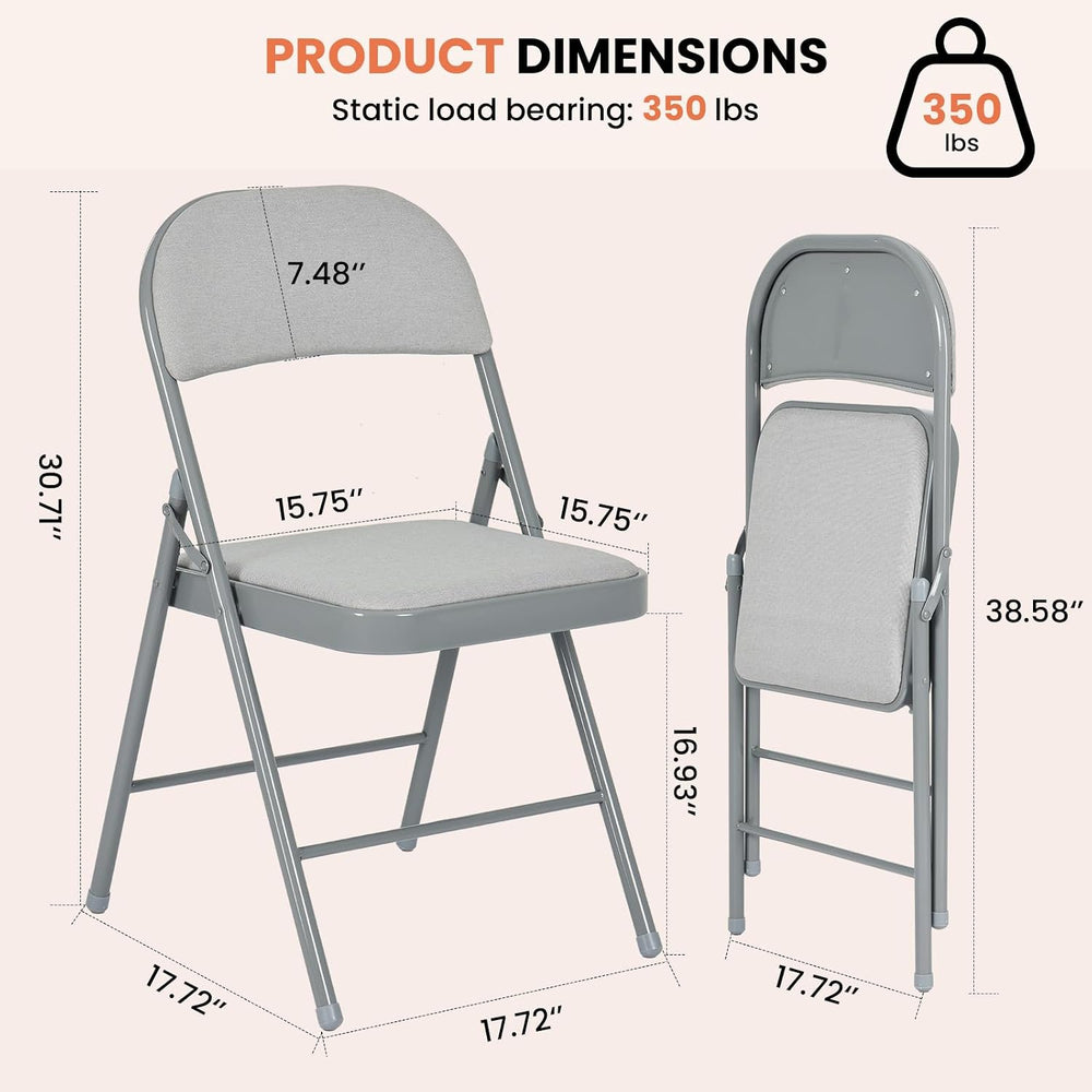 4 Pack Gray Padded Folding Chairs with Cushion and Back