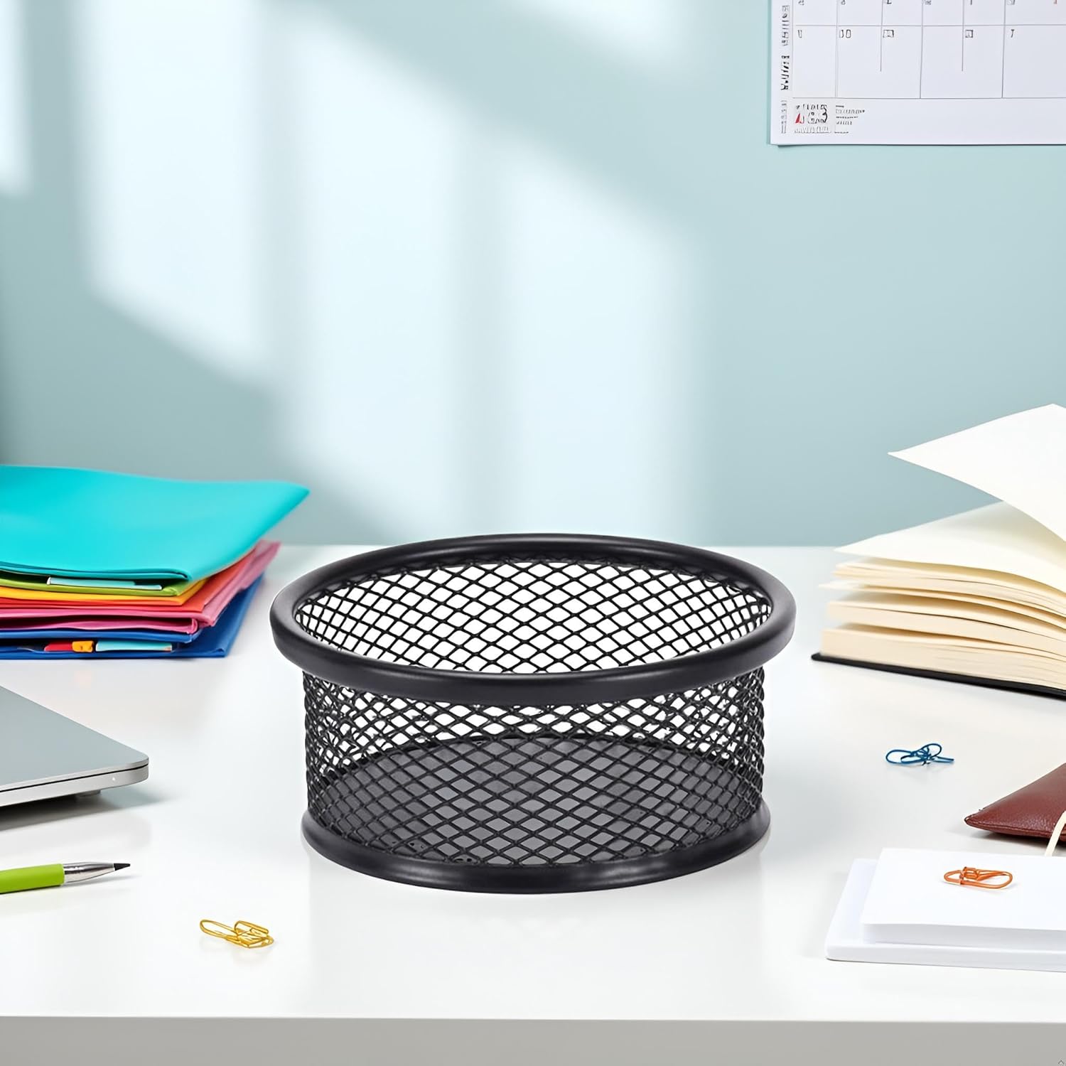 1Pc Black Metal Paper Clip Holder Mesh Paperclip Bowl Binder Clip Dispenser Desk Bobby Pin Container Organizer for Home Office Classroom School Desk Supplies Holders