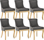 Upholstered Dining Chairs Set of 6, Modern Fabric Side Chairs with Gold Stainless Steel Legs, Accent Kitchen Chairs for Dining Room Table, Grey