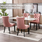 Pink Velvet Dining Chairs Set of 6, Upholstered Dining Room Chairs with Back Ring Pull Trim and Solid Wood Legs, Tufted Wingback Kitchen Chairs for Dining Room,Living Room,Kitchen(Pink)