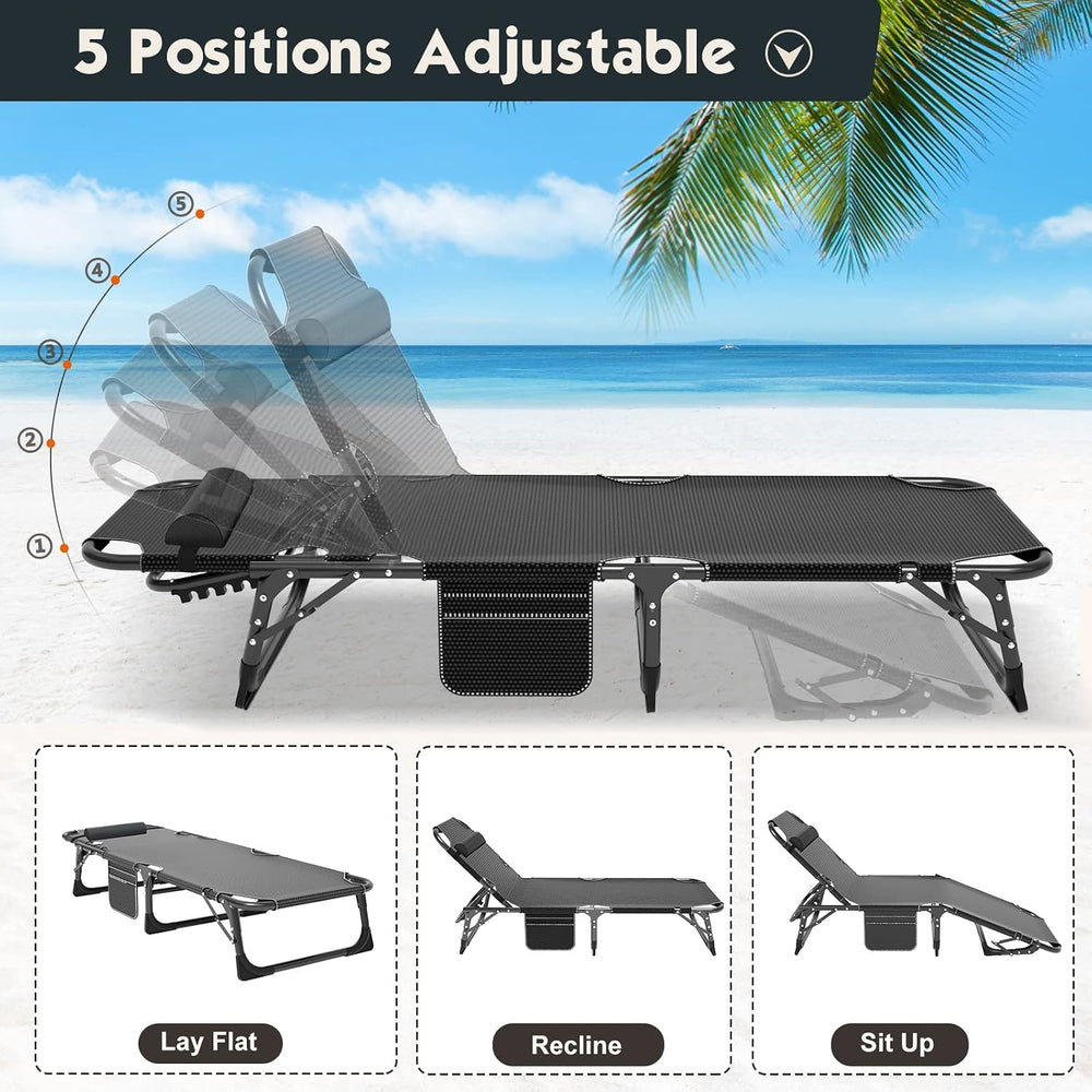 MOPHOTO 5-Position Folding Chaise Lounge Chair for Patio, Outdoor & Pool ...