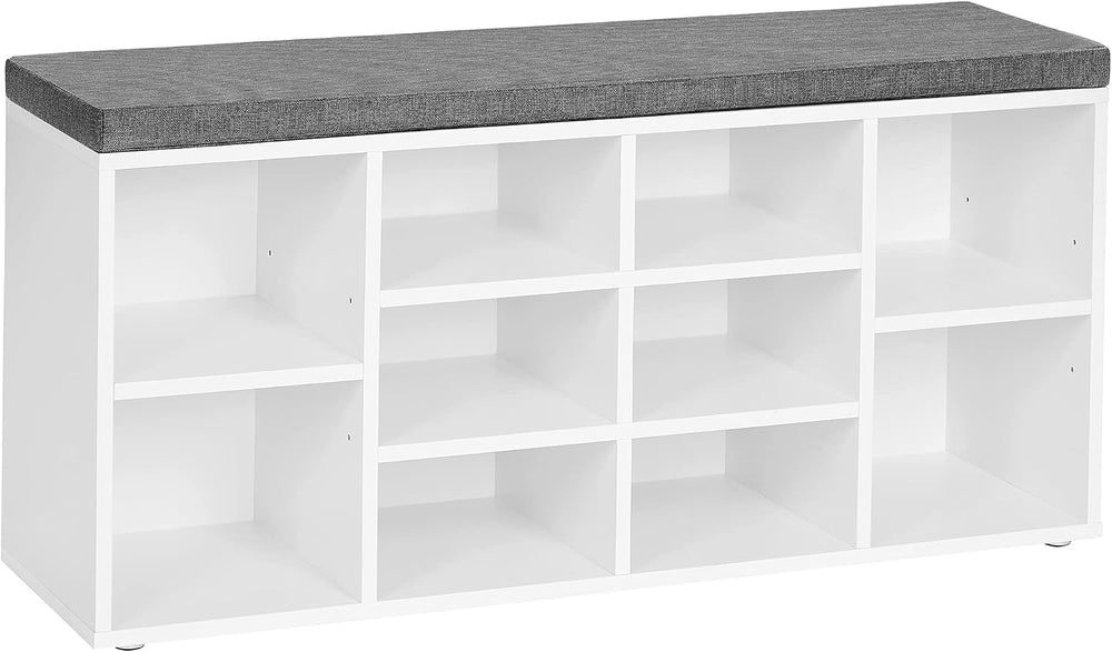 VASAGLE Shoe Bench with Cushion, 10 Compartments, 11.8 x 40.9 x 18.9 Inches |...