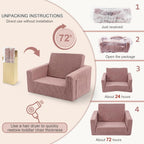 2-in-1 Kids Chair and Couch, Cozy Corduroy Kids Sofa, Pink | Fold-Out Kids Couch, Boys and Girls, Bedroom & Playroom, Reading and Playing, Lightweight, Removable Washable Cover