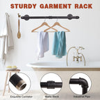 Wall Mounted Clothes Rack - 36" Industrial Pipe Clothing Garment Rack, Space - Saving Heavy Duty Detachable Black Iron Clothes Organizer, Multi-Purpose Hanging Rod for Closet Storage, 2 Base