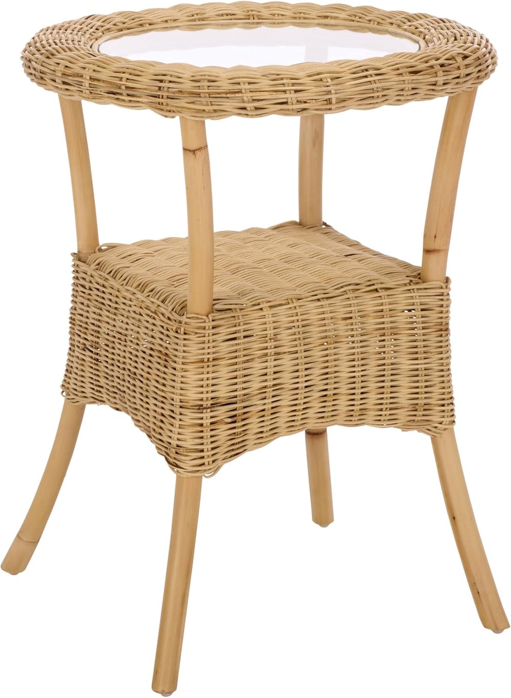 SAFAVIEH Home Collection - Damary Natural Rattan Accent Table, Round Glass To...