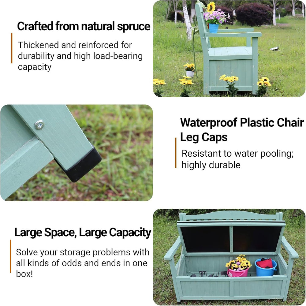 48in Wooden Outdoor Storage Bench, 2-Seater Patio Garden Bench with Backrest ...