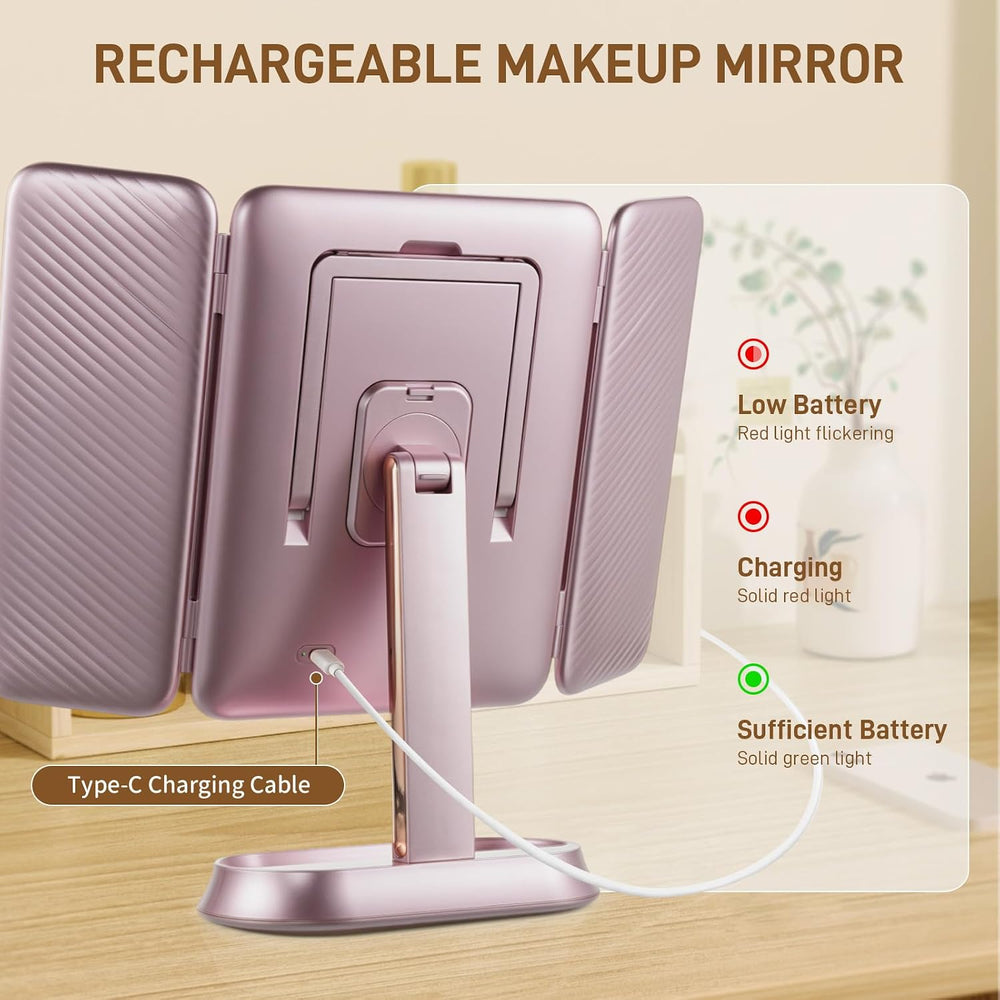 FRANO Lighted Makeup Mirror with 1X/3X/5X Magnification, Rechargeable Trifold...
