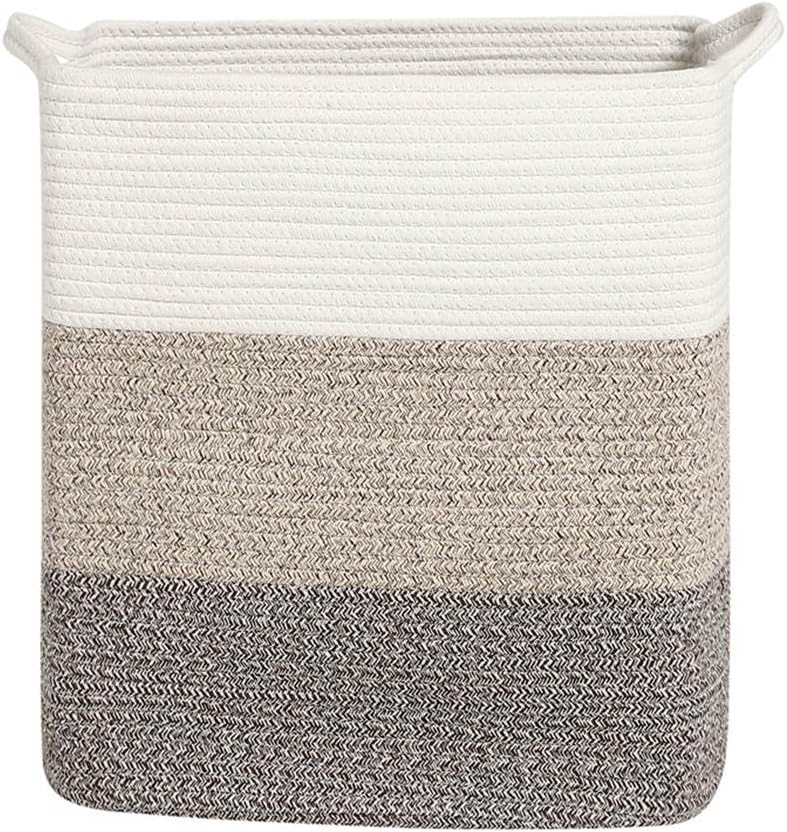 Tall Laundry Basket With Handles,Woven Cotton Rope Big Laundry Hamper Sorters,Versatile Storage for Dirty Clothes,Baby Toys,and Blankets in Bathroom, Nursery,and Living Room (Gradient Brown, 50L)