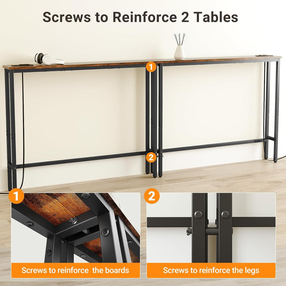 ELYKEN 94.5" Narrow Console Sofa Table with Power Outlet, 5.9'' ...