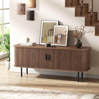 55''W Modern TV Stand Cabinet with Storage for TVs up to 60 Inch, Fluted TV Entertainment Center with Slatted Tambour Doors, Media Console for Living Room, Entryway, Walnut