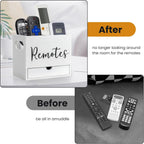 Remote Control Holder, 2 Slot Wooden TV Remote Holder for Table, Remote Box Desk Organizer with Drawers for Home Nightstand Office Supplies (White)
