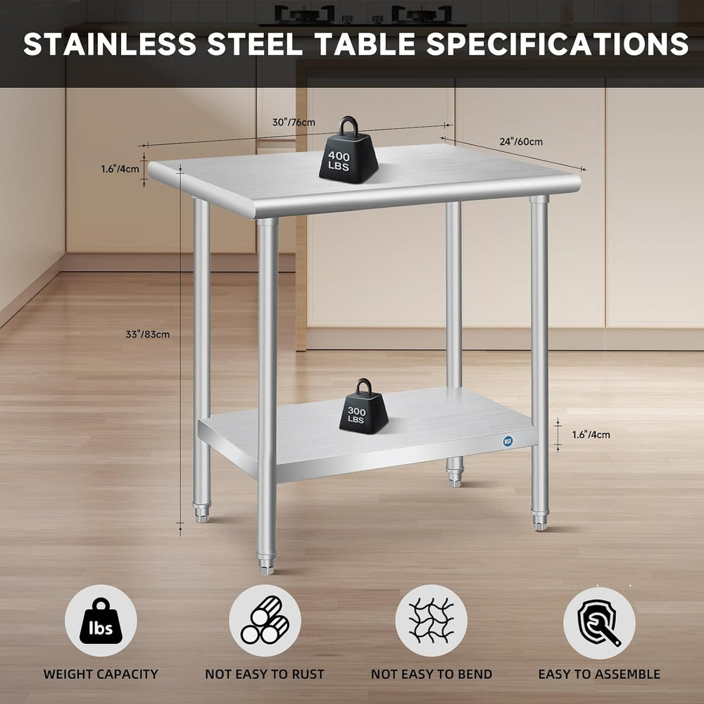 Stainless Steel Table Commercial Stainless Table for Prep & Work, 30 x 24...