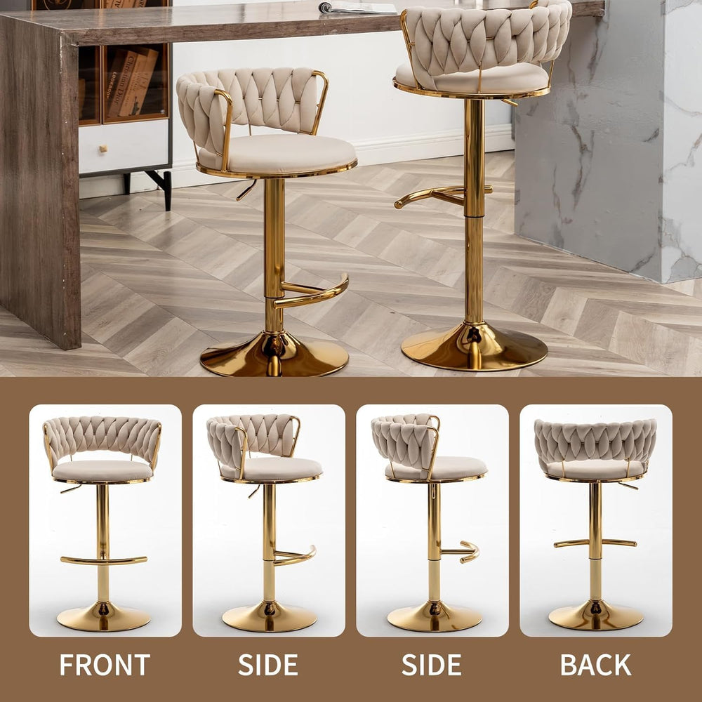 Gold Bar Stools Set of 3, Counter Stools for Kitchen Island (Beige) | Adjusta...