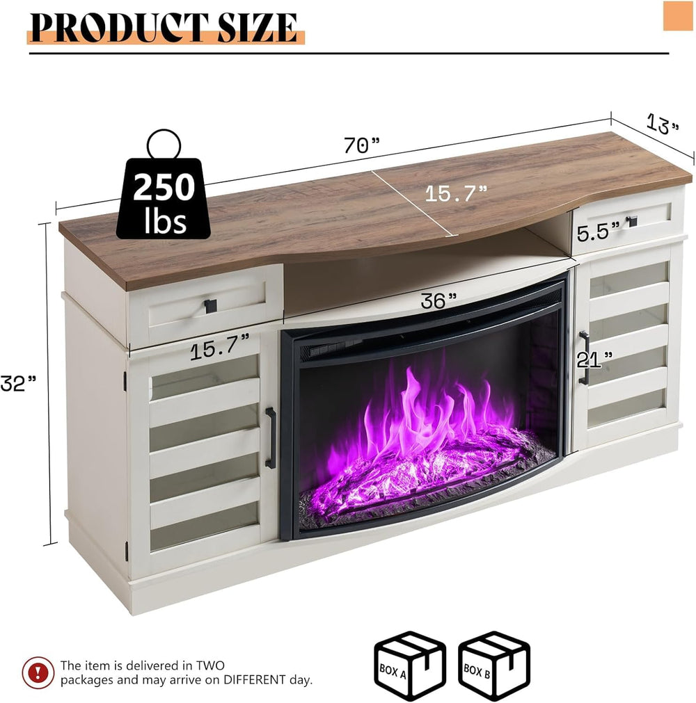 AMERLIFE Farmhouse Living Room Table Set of 4, Include 70" Fireplace TV ...