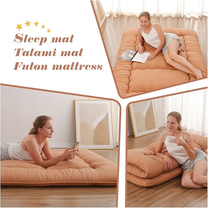 Japanese Floor Mattress, Futon Mattress with Portable Storage Bag and Washabl...
