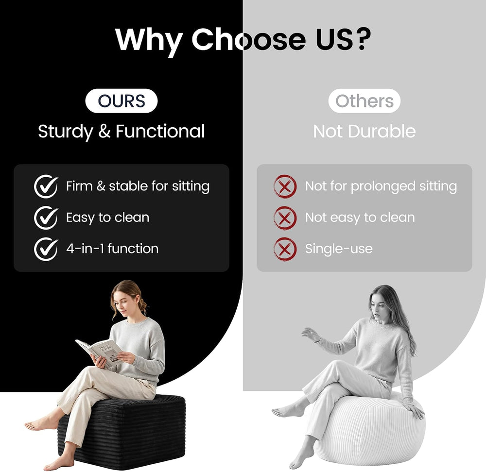 27.6" Floor Ottoman, Plush Corduroy Ottoman Foot Rest for Couch in a Box...