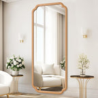 Natural Wood Framed Bathroom Mirror for Wall, 60X24 Inch Wood Bathroom Vanity Mirror Farmhouse, Large Rounded Rectangle Mirror, Tempered Glass, Hangs Horizontally or Vertically