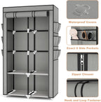 VTRIN Portable Closet Wardrobe for Hanging Clothes with 4 Storage Shelves, 2 Hanging Rods and 6 Pockets, Stable and Easy Assembly Clothes Rack with Cover Free Standing Closet for Bedroom, Grey
