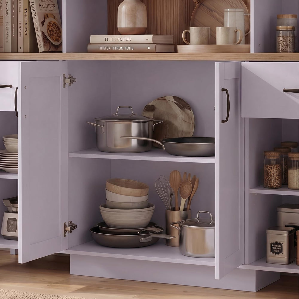 78.7” Farmhouse Kitchen Pantry Cabinet with Glass Doors & Hutch, Tall Pan...
