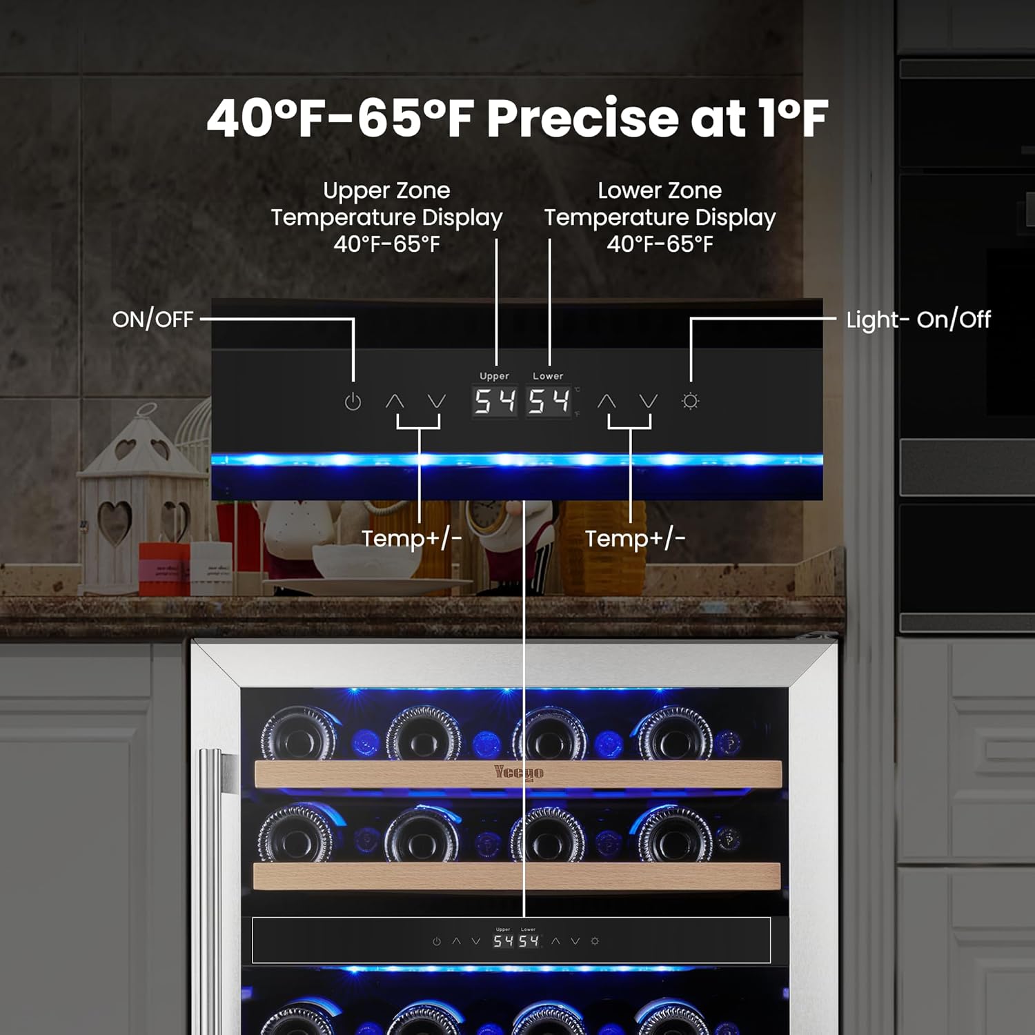 Yeego Wine Fridge Cooler - 24 Inch Dual Zone Wine Fridge Hold 47 Bottles, 40-65°F Wine Refrigerator Glass Door, Built in, Freestanding Under Counter Fridge for Beer Soda Drink Home Bar Office