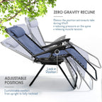 Nestl Zero Gravity Chairs, Portable Patio Lounge Chair Outdoor with Pillows & Cup Holder Trays, Adjustable Steel Mesh Reclining Camping Chair, Folding Patio Lawn Chair for Deck, Beach, Yard - Blue
