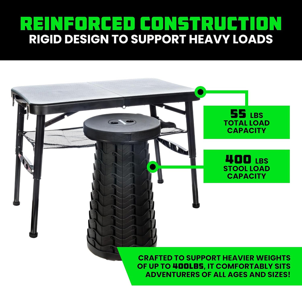 Rhino USA Folding Camping Table and Stool Set - Portable Beach Table