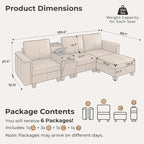 SITJOY 105" Faux Leather Modular Sectional Sofa with Storage, Mid Century Modern Sectional Couches for Living Room, 4 Seat L Shaped Couch with Chaise and Console Table, Hidden Cupholders, Brown