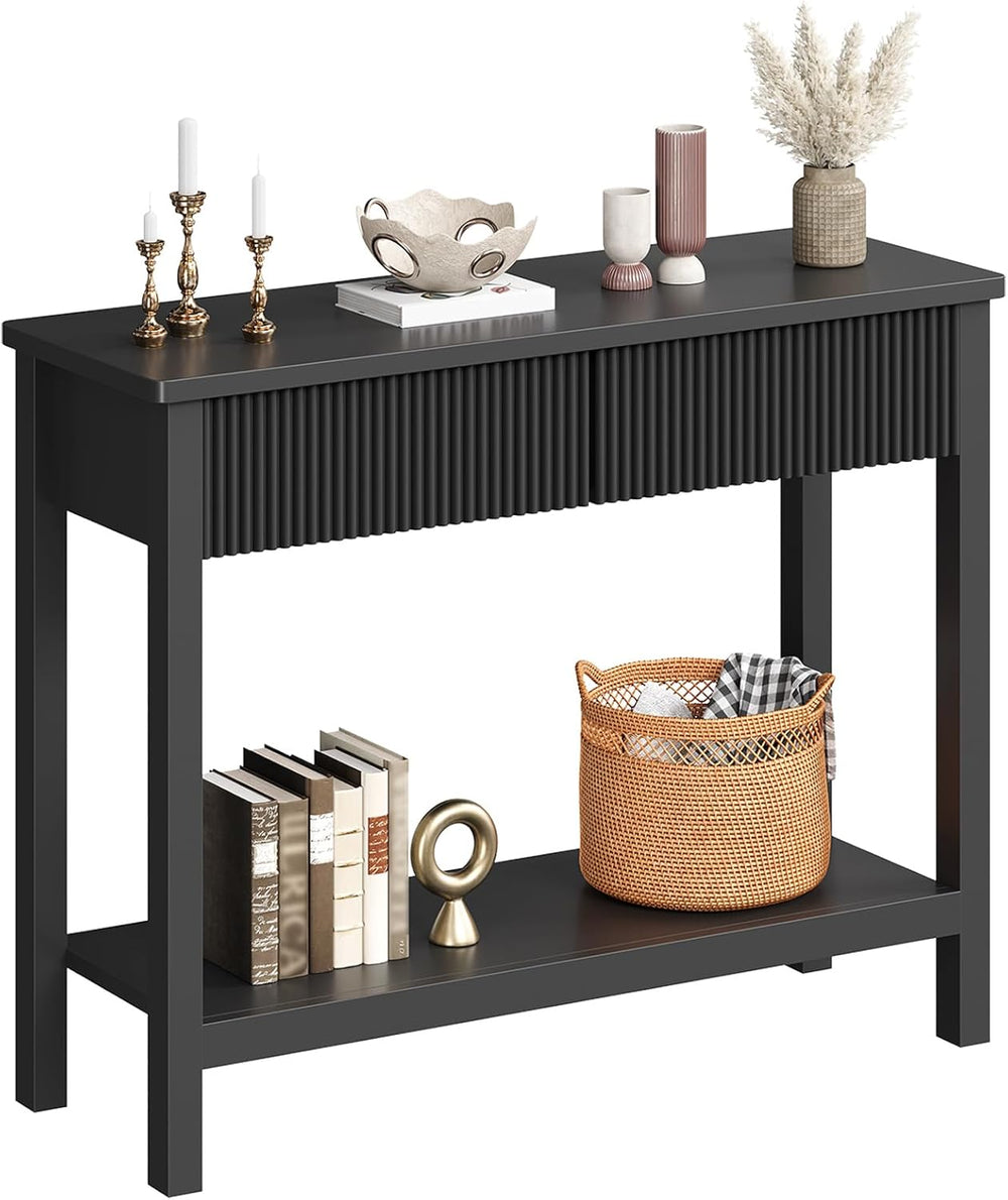 HOOBRO 39.4" Console Table with 2 Wavy Drawers, Narrow Long Entryway Tab...