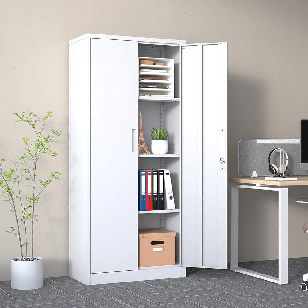71" Tall Metal Storage Cabinet with Adjustable Shelves, Kitchen Pantry S...