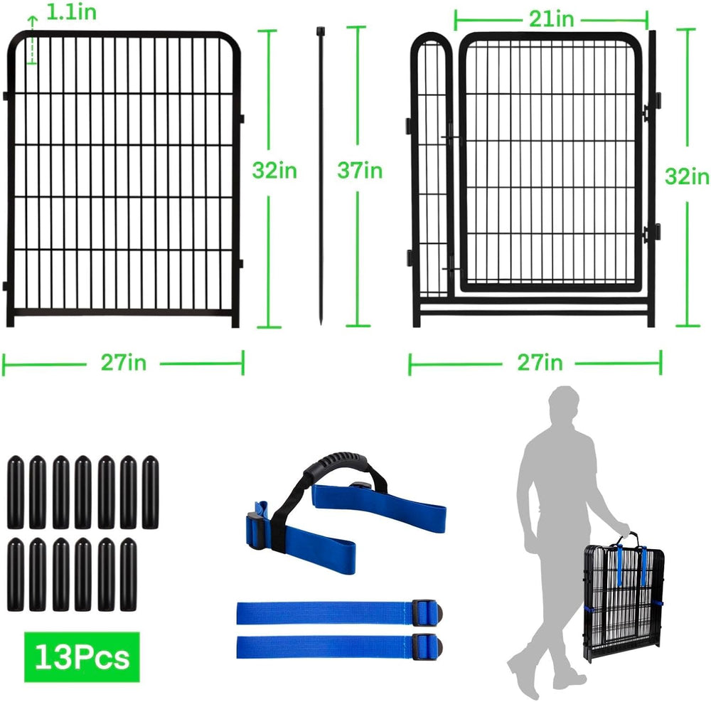 32 in(H) Dog Fence Outdoor For Yard, 21 in Wide Low Threshold Gate, 12 Panels...