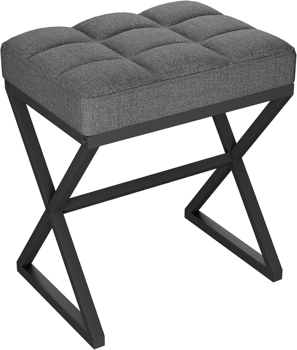 YMYNY Vanity Stool, Linen Footrest, Ottoman Bench with X-Shaped Metal Legs, M...