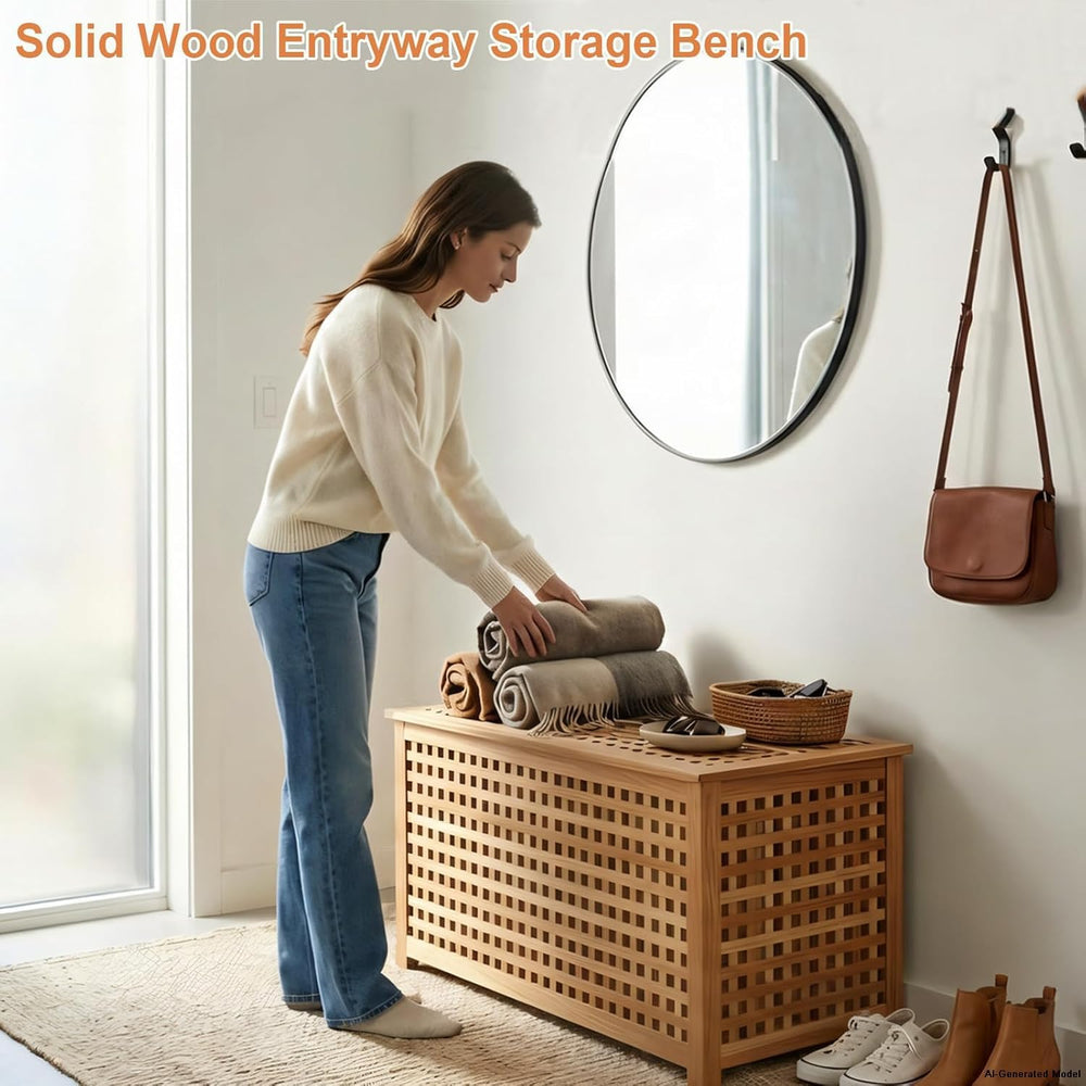 Solid Wood Entryway Bench with Storage, storage chest with Removable Bag | La...