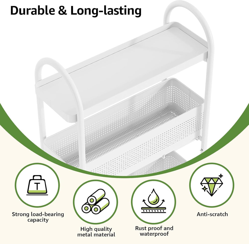 KINGRACK 3 Tier Slim Rolling Cart with Drawer, Metal Utility Storage Cart | 2...
