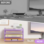 Subekyu Paper Letter Tray Organizer for Desk, Purple Metal Mesh Desk File Sorter Organizer with Handle and 2 Sliding Trays for Home Office School Supplies Organization