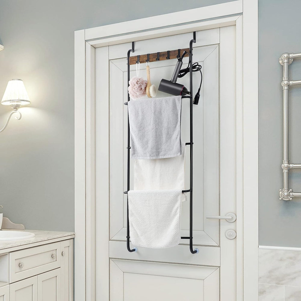 Over The Door Towel Rack Bathroom Behind Door Towel Holder with Hooks 5 Tier ...