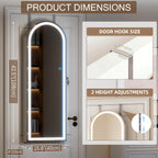 LVSOMT Wall Mounted Jewelry Organizer Lockable, 43"x16" Door Hanging Arched Mirror with Lights and Jewelry Storage, 6 LEDs Jewelry Cabinet (White)