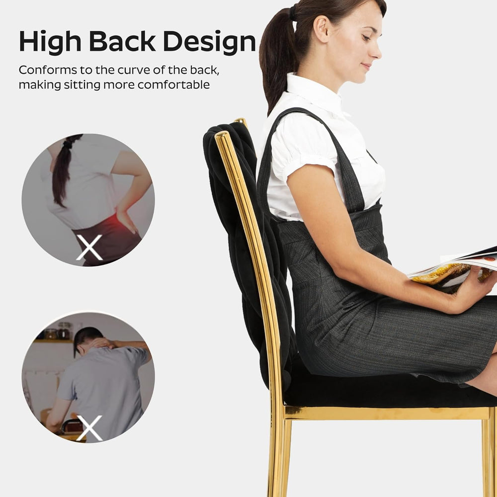 Modern Dining Chairs Set of 4, Black Velvet Woven Kitchen Chair with Golden M...