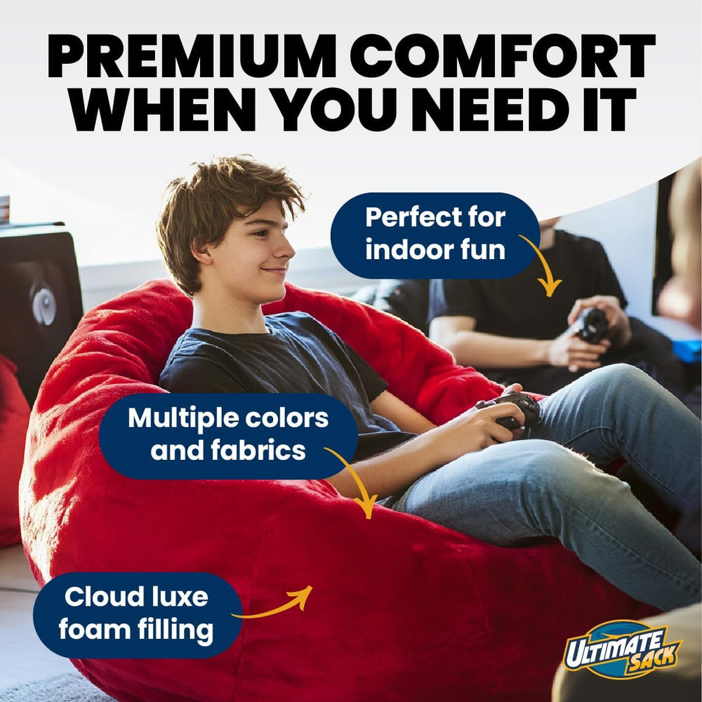 Ultimate Sack 5000 5-Foot Bean Bag Chair, Cloud Fur Cover – Oversized Foam Lo...