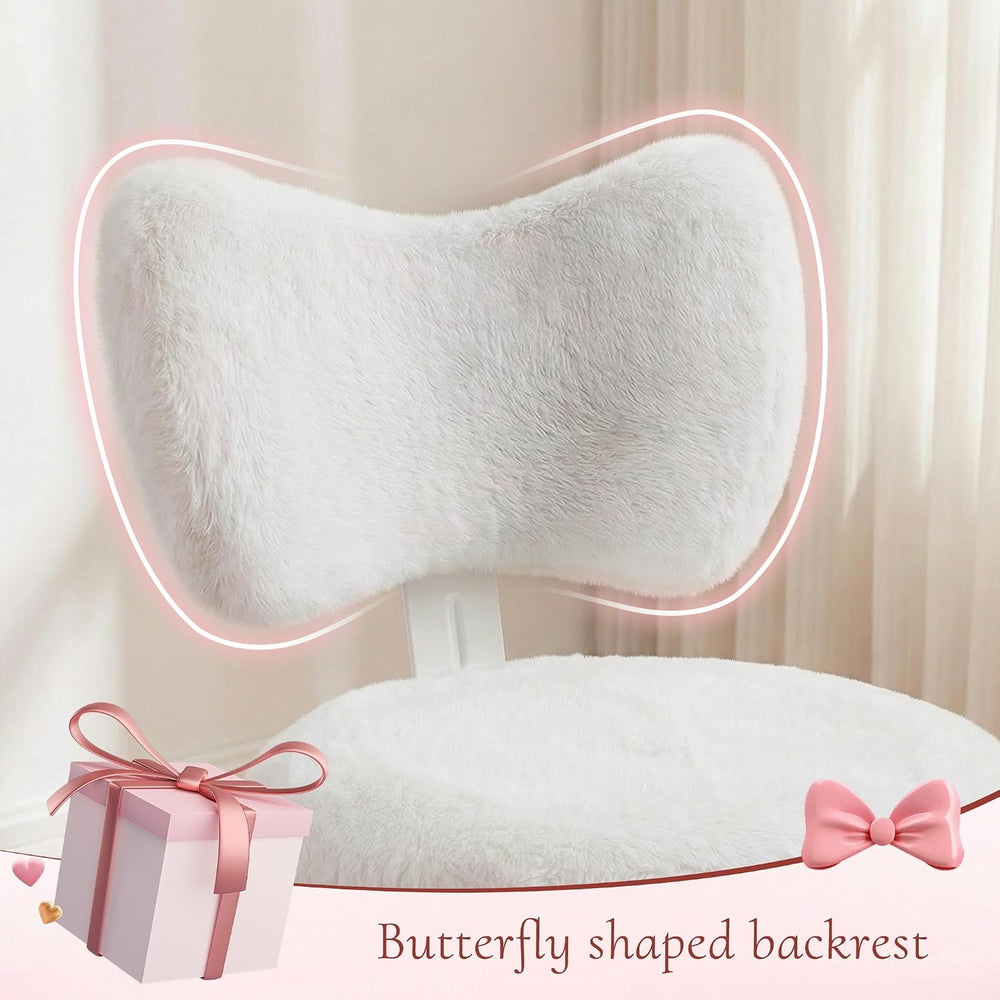 Homkdom Vanity Chair with Bow Back for Bedroom,Height Adjustable,Swivel | Fau...