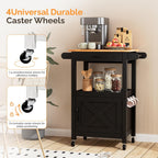 VINGLI Rolling Kitchen Cart with Microwave Stand, Storage Cabinet & Drawer, Small Coffee Cart with Side Hooks & Towel Rods, Compact Kitchen Island on Swivel Wheels, Black