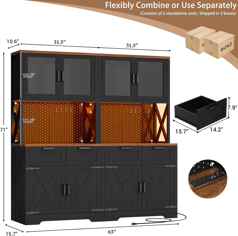 Unikito 71" Kitchen Pantry Cabinet with LED Light & Outlet, Microwav...