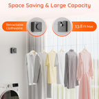 Retractable Clothesline Indoor, Non-Sagging Outdoors Clothesline Retracting, Heavy Duty Retractable Clothes Drying Laundry Line, Wall Mounted Stainless Steel Line - 13.8 Ft (Gray)