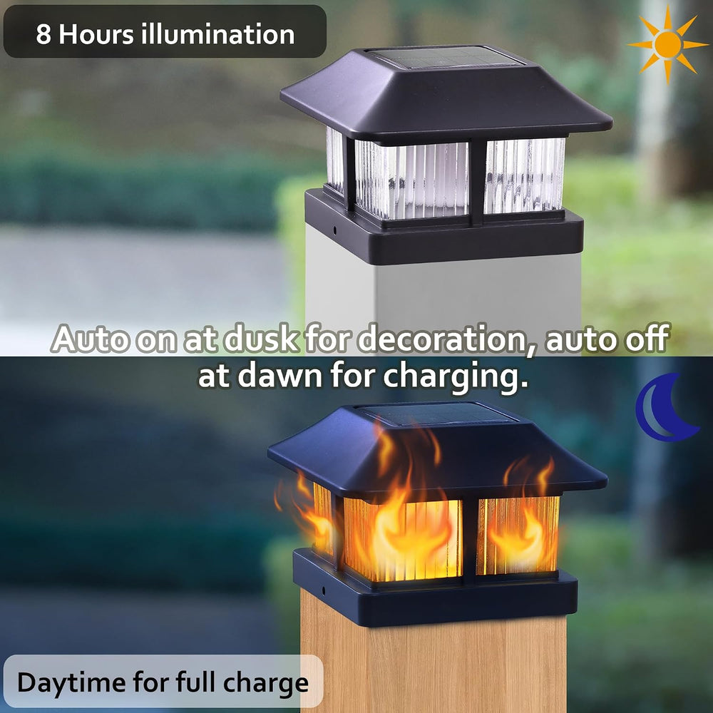 Dynaming Solar Flame Post Cap Lights Outdoor, Solar Powered Fence Post Light,...