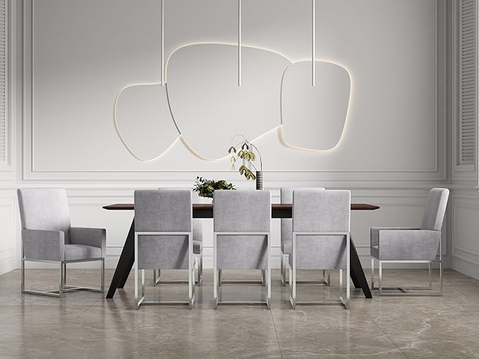 Manhattan Comfort Element Modern Velvet Dining Chairs, High Density Foam, Chrome Finish Stainless Steel Frame, High-Back, Fully Assembled Industrial Chic Accent Furniture, Set of 1, Grey